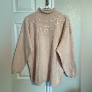 Vintage Diana Marco Baby Pink Embroidered Sweater Mock Neck Rabbit Hair Blend